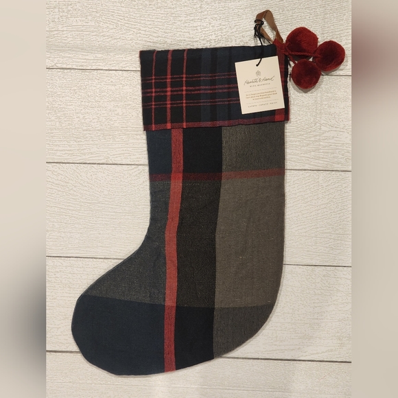Hearth & Hand Magnolia -Christmas Stocking - Black/Green/Red Plaid w/Pom… - Picture 3 of 7
